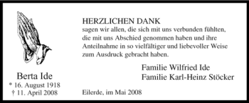 Traueranzeige von Berta Ide von Tageszeitung