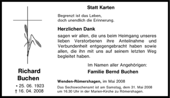 Traueranzeige von Richard Buchen von Tageszeitung