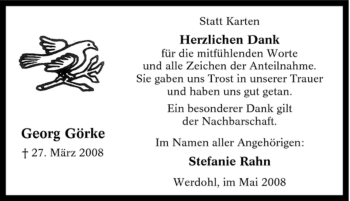 Traueranzeige von Georg Görke von Tageszeitung