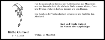 Traueranzeige von Käthe Guttzeit von Tageszeitung