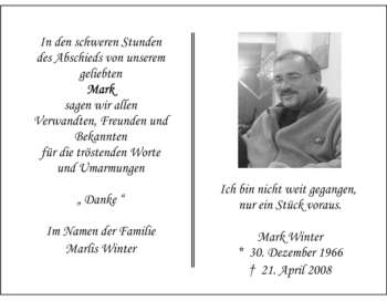 Traueranzeige von Mark Winter von Tageszeitung