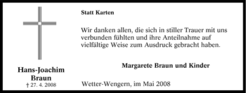 Traueranzeige von Hans-Joachim Braun von Tageszeitung