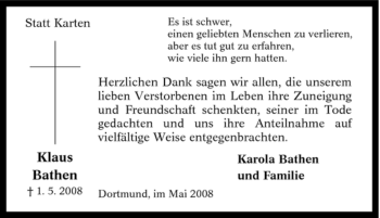 Traueranzeige von Klaus Bathen von Tageszeitung