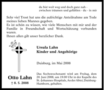 Traueranzeige von Otto Lahn von Tageszeitung