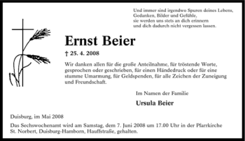 Traueranzeige von Ernst Beier von Tageszeitung