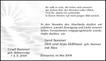 Traueranzeige von Ursel Sommer von Tageszeitung