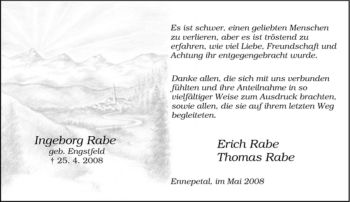Traueranzeige von Ingeborg Rabe von Tageszeitung