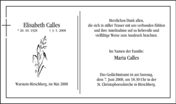 Traueranzeige von Elisabeth Calles von Tageszeitung