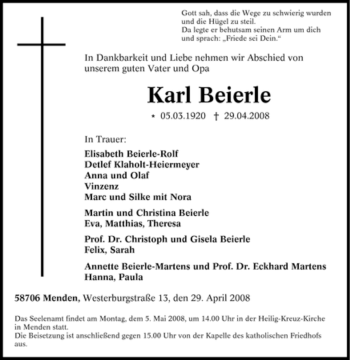Traueranzeige von Karl Beierle von Tageszeitung