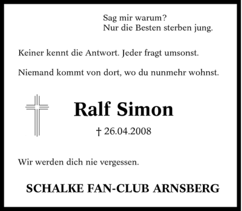  Traueranzeige für Ralf Simon vom 03.05.2008 aus Tageszeitung