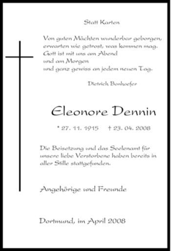 Traueranzeige von Eleonore Dennin von Tageszeitung
