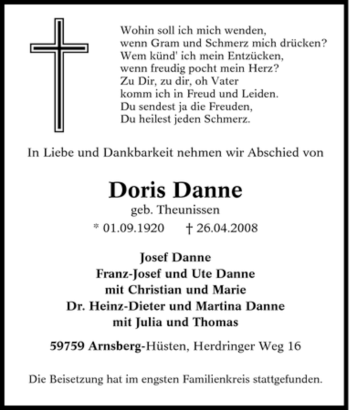 Traueranzeige von Doris Danne von Tageszeitung