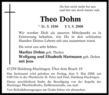 Traueranzeige von Theo Dohm von Tageszeitung