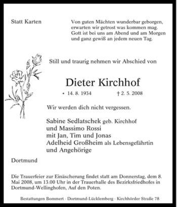 Traueranzeige von Dieter Kirchhof von Tageszeitung