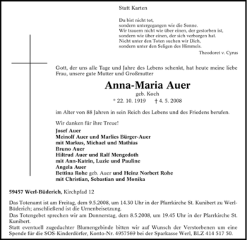 Traueranzeige von Anna-Maria Auer von Tageszeitung