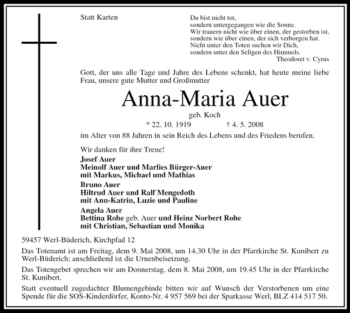 Traueranzeige von Anna-Maria Auer von Tageszeitung