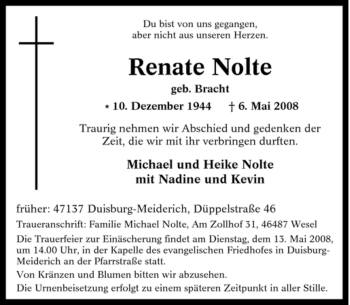 Traueranzeige von Renate Nolte von Tageszeitung