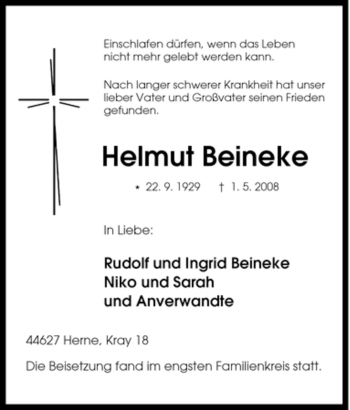 Traueranzeige von Helmut Beineke von Tageszeitung