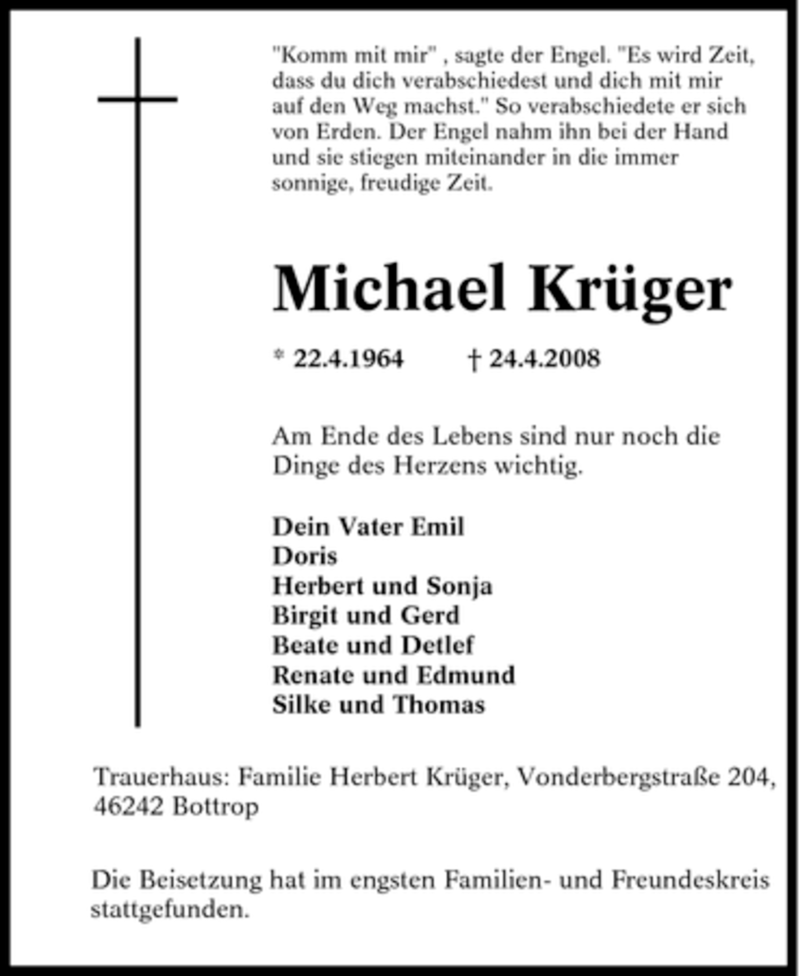  Traueranzeige für Michael Krüger vom 09.05.2008 aus Tageszeitung