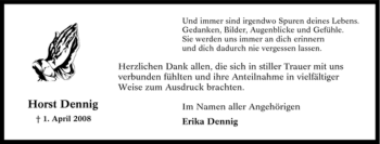 Traueranzeige von Horst Dennig von Tageszeitung