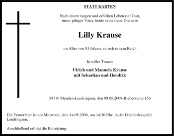 Traueranzeige von Lilly Krause von Tageszeitung