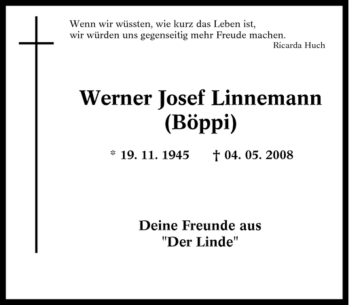 Traueranzeige von Werner Josef Linnemann von Tageszeitung
