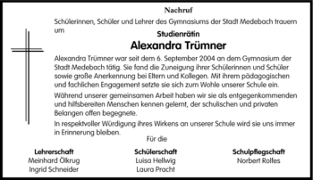 Traueranzeige von Alexandra Trümner von Tageszeitung