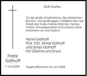 Traueranzeige von Franz Güthoff von Tageszeitung