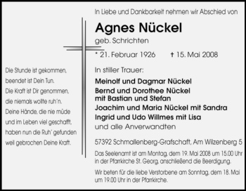 Traueranzeige von Agnes Nückel von Tageszeitung