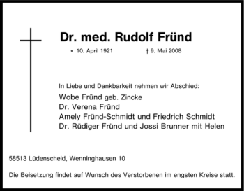 Traueranzeige von Rudolf Fründ von Tageszeitung