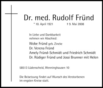Traueranzeige von Rudolf Fründ von Tageszeitung