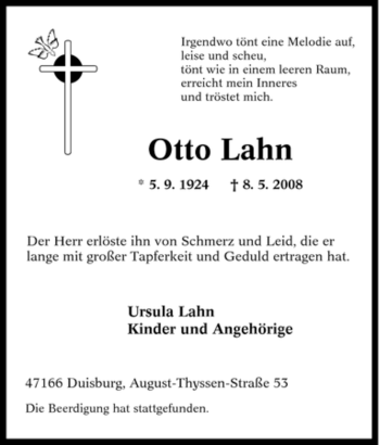 Traueranzeige von Otto Lahn von Tageszeitung