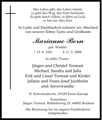 Traueranzeige von Marianne Born von Tageszeitung