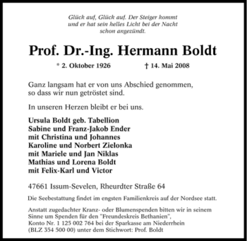Traueranzeige von Hermann Boldt von Tageszeitung