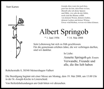 Traueranzeige von Albert Springob von Tageszeitung