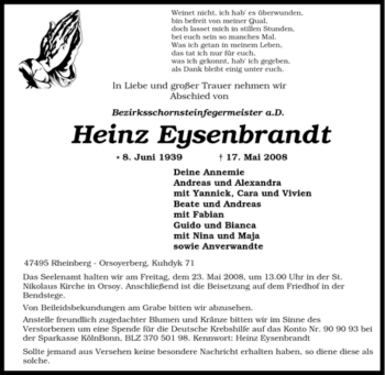 Traueranzeige von Heinz Eysenbrandt von Tageszeitung