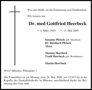 Traueranzeige von Gottfried Heerbeck von Tageszeitung