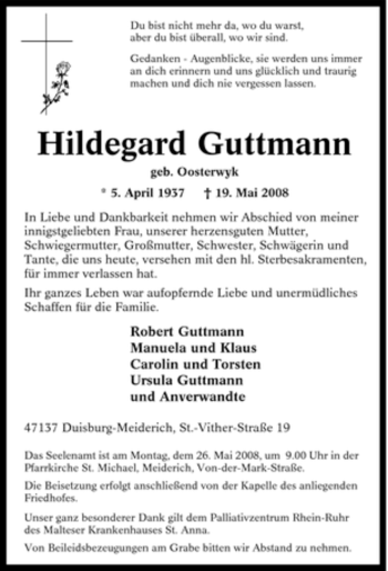 Traueranzeige von Hildegard Guttmann von Tageszeitung