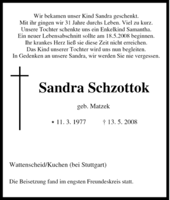 Traueranzeige von Sandra Schzottok von Tageszeitung