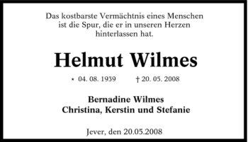 Traueranzeige von Helmut Wilmes von Tageszeitung