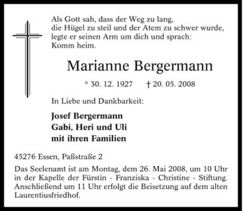 Traueranzeige von Marianne Bergermann von Tageszeitung