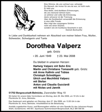 Traueranzeige von Dorothea Valperz von Tageszeitung