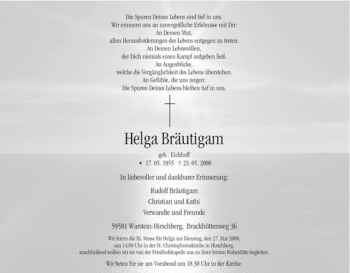 Traueranzeige von Helga Bräutigam von Tageszeitung