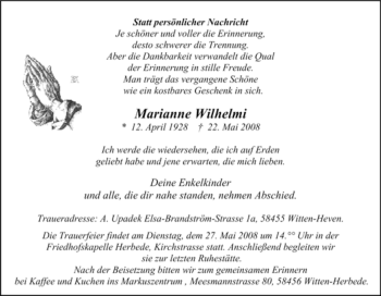 Traueranzeige von Marianne Wilhelmi von Tageszeitung