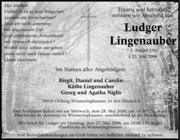 Traueranzeige von Ludger Lingenauber von Tageszeitung