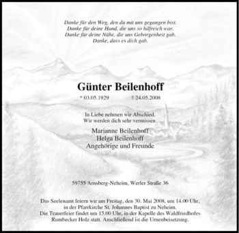 Traueranzeige von Günter Beilenhoff von Tageszeitung