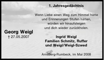 Traueranzeige von Georg Weigl von Tageszeitung