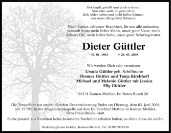 Traueranzeige von Dieter Güttler von Tageszeitung