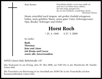 Traueranzeige von Horst Roch von Tageszeitung