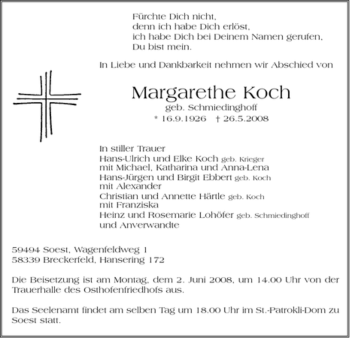 Traueranzeige von Margarethe Koch von Tageszeitung